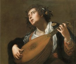 Frau spielt eine Lute Frau spielt eine Lute