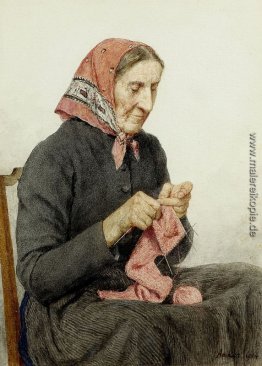 Sitzende Bäuerin beim Stricken Sitzende Bäuerin beim Stricken