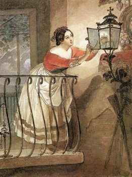 Italienische Frau Blitz eine Lampe vor dem Bild der Madonna Italienische Frau Blitz eine Lampe vor dem Bild der Madonna