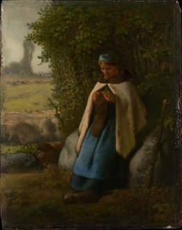 Hirtin auf einem Felsen sitzend Hirtin auf einem Felsen sitzend