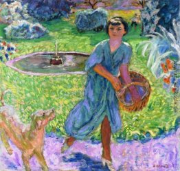 Mädchen spielen mit einem Hund (Vivette Terrasse) Mädchen spielen mit einem Hund (Vivette Terrasse)