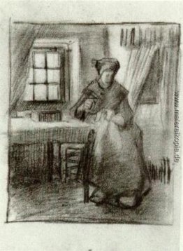 Innenraum mit Peasant Woman Sewing Innenraum mit Peasant Woman Sewing