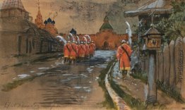 Strelets Patrol bei Ilyinskie Stadttore der historischen Moskau Strelets Patrol bei Ilyinskie Stadttore der historischen Moskau