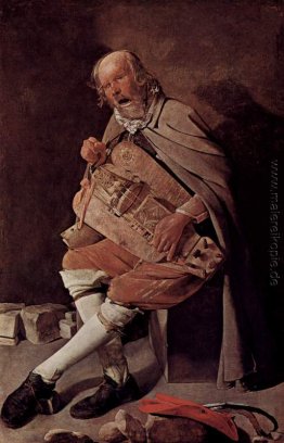 Die Drehleier-Spieler, die auch als Drehleier-Spieler mit Hut Die Drehleier-Spieler, die auch als Drehleier-Spieler mit Hut