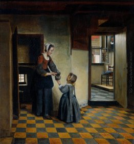 Frau und ein Kind in einem Pantry Frau und ein Kind in einem Pantry
