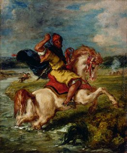 Marokkanische Reiter durchqueren eine Furt Marokkanische Reiter durchqueren eine Furt