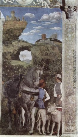 Pferd und Bräutigam mit Jagdhunden, von der Camera degli Sposi o Pferd und Bräutigam mit Jagdhunden, von der Camera degli Sposi o