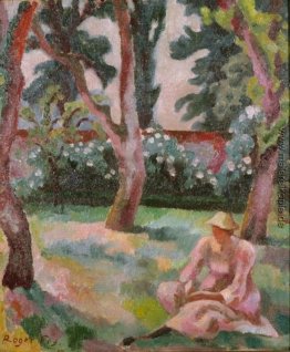 Obstgarten, Frau in einem Gartensalon Obstgarten, Frau in einem Gartensalon