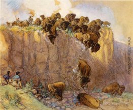 Fahren Buffalo über die Klippe Fahren Buffalo über die Klippe