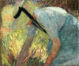 Frau in einem blauen Schürze und Strohhut, Kommissionierung ein Frau in einem blauen Schürze und Strohhut, Kommissionierung ein
