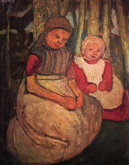 Zwei Mädchen im Birkenwald sitzt Zwei Mädchen im Birkenwald sitzt