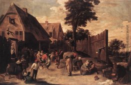 Tanzende Bauern vor einem Gasthaus Tanzende Bauern vor einem Gasthaus