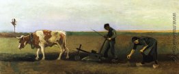Pflüger mit Frau, die Kartoffeln Pflüger mit Frau, die Kartoffeln
