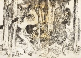 Eine Frau macht einen Fluchen rituellen Zeremonie Eine Frau macht einen Fluchen rituellen Zeremonie