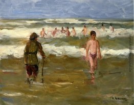 Jungen Baden mit Strand Warden Jungen Baden mit Strand Warden