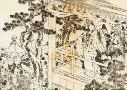 Eine Szene von einem Shinto-Schrein Tanz, kagura Eine Szene von einem Shinto-Schrein Tanz, kagura