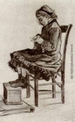 Mädchen-Sitzen, Stricken Mädchen-Sitzen, Stricken