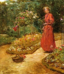 Frauen-Ausschnitt-Rosen in einem Garten Frauen-Ausschnitt-Rosen in einem Garten