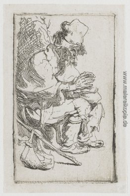 Beggar Thronender Erwärmung seine Hände an einem Rechaud Beggar Thronender Erwärmung seine Hände an einem Rechaud