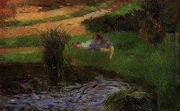 Teich mit Enten (Mädchen selbst amüsieren) Teich mit Enten (Mädchen selbst amüsieren)