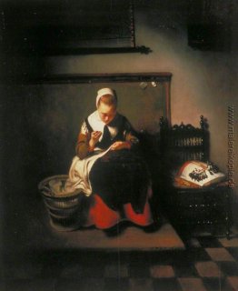 Eine Junge Frau Sewing Eine Junge Frau Sewing