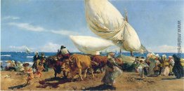 Ankunft der Fischerboote auf dem Strand, Valencia Ankunft der Fischerboote auf dem Strand, Valencia
