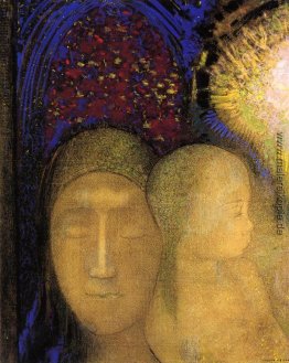 Frau und Kind vor einem Buntglas-Hintergrund Frau und Kind vor einem Buntglas-Hintergrund