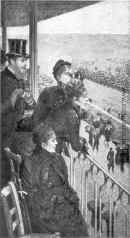 Auf der Tribüne während des Rennens Auf der Tribüne während des Rennens