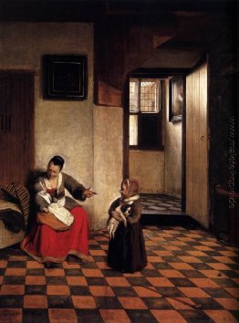 Eine Frau mit einem Baby auf dem Schoß, und ein kleines Kind Eine Frau mit einem Baby auf dem Schoß, und ein kleines Kind