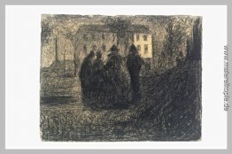 Figurengruppe vor einem Haus und einigen Bäumen Figurengruppe vor einem Haus und einigen Bäumen