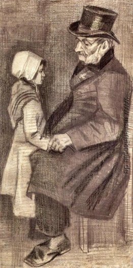 Orphan Mann, sitzend mit einem Mädchen Orphan Mann, sitzend mit einem Mädchen