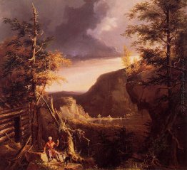 Daniel Boone Sitzen an der Tür seiner Kabine auf der Großen Osag Daniel Boone Sitzen an der Tür seiner Kabine auf der Großen Osag