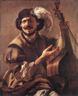 Ein Lachen Bravo mit einem Bass Viol und ein Glas Ein Lachen Bravo mit einem Bass Viol und ein Glas