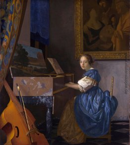 Eine junge Frau in einem jungfräulichen sitzt (A Lady an einem V Eine junge Frau in einem jungfräulichen sitzt (A Lady an einem V