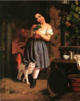 Ein junges Mädchen mit Katze Ein junges Mädchen mit Katze