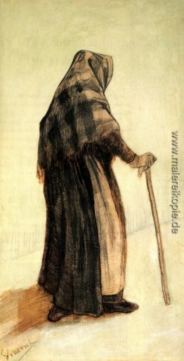 Alte Frau mit einem Schal und einem Spazierstock Alte Frau mit einem Schal und einem Spazierstock