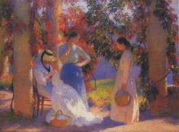 Nähen Szene unter der Pergola am Marquayrol Nähen Szene unter der Pergola am Marquayrol