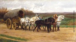 Ein Waggon und ein Pferdegespann Ein Waggon und ein Pferdegespann