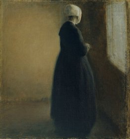 Eine alte Frau, die durch ein Fenster Eine alte Frau, die durch ein Fenster
