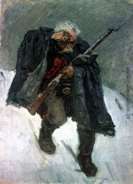 Alter Soldat Abstieg vom schneebedeckten Berg Alter Soldat Abstieg vom schneebedeckten Berg