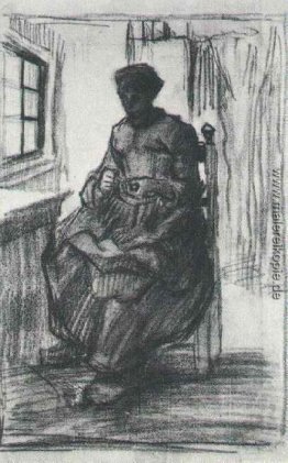 Innenraum mit Peasant Woman Sewing Innenraum mit Peasant Woman Sewing