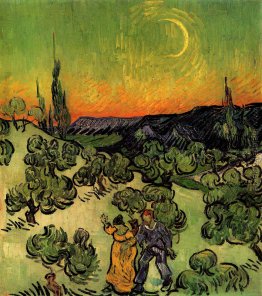 Landschaft mit Paar Walking und Crescent Moon Landschaft mit Paar Walking und Crescent Moon
