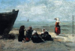 Fisherwives Warten auf die Boote, um Rück Fisherwives Warten auf die Boote, um Rück