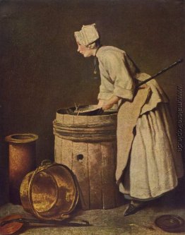 Frau, Geschirr scheuernd Frau, Geschirr scheuernd