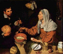 Eine alte Frau Kochen Eier Eine alte Frau Kochen Eier