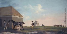 Gimcrack auf Newmarket Heath, mit einem Trainer, einem Stallknec Gimcrack auf Newmarket Heath, mit einem Trainer, einem Stallknec