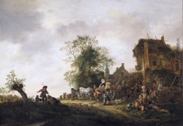 Reisende, die außerhalb eines Gast Reisende, die außerhalb eines Gast