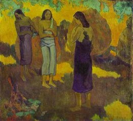 Drei Tahitian Frauen gegen einen gelben Hintergrund, 1899 (Öl au Drei Tahitian Frauen gegen einen gelben Hintergrund, 1899 (Öl au