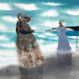 Zwei Frauen, die an der Küste Zwei Frauen, die an der Küste