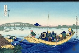 Sonnenuntergang über der Ryogoku-Brücke von der Bank des Sumida- Sonnenuntergang über der Ryogoku-Brücke von der Bank des Sumida-